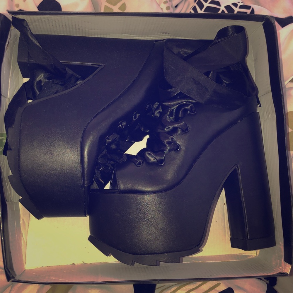 Dolls Kill ribbon platform heels